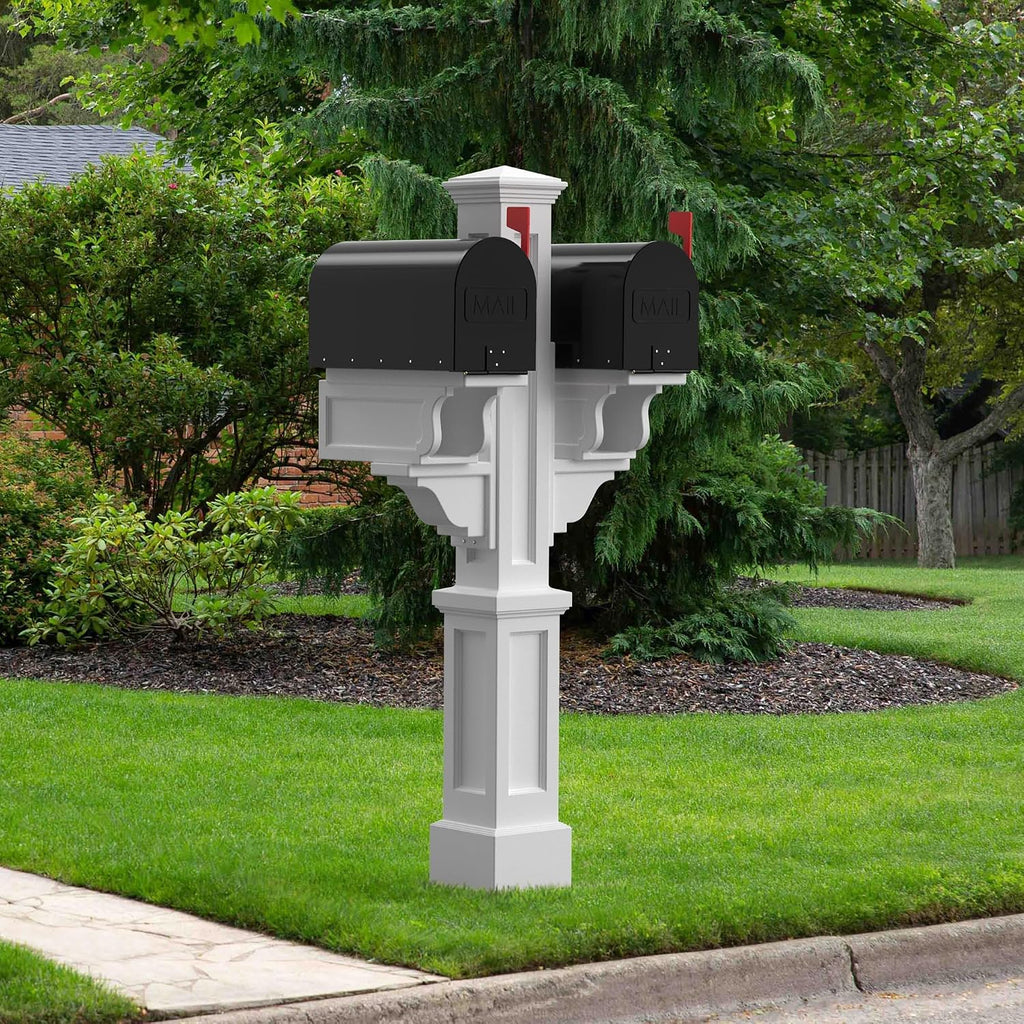 Pemberly Row Contemporary Double Traditional Plastic Mail Post in White