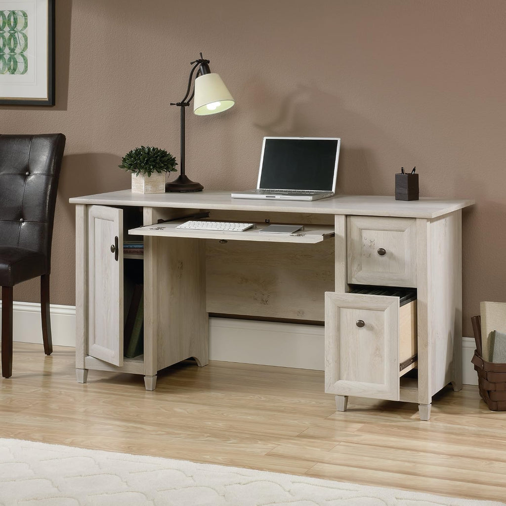 Sauder Edge Water Computer Desk with Storage Drawers, Home Office Desk, in Chalked Chestnut finish
