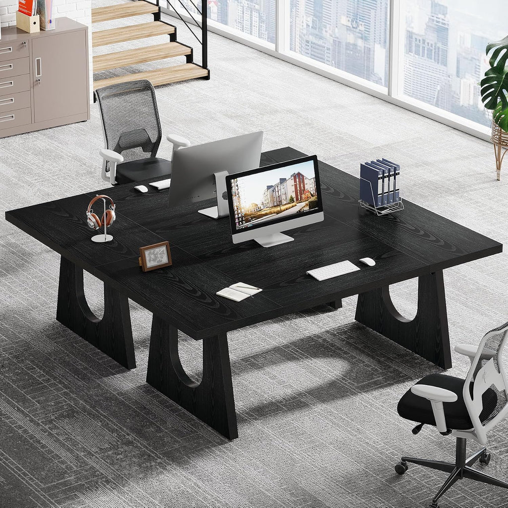 Tribesigns 70.86-Inch Executive Desk, Large Black Computer Office Desk with Wooden Legs, Modern Simple Style Rectangle Writing Table, Workstation or Business Table for Home Office (Black)