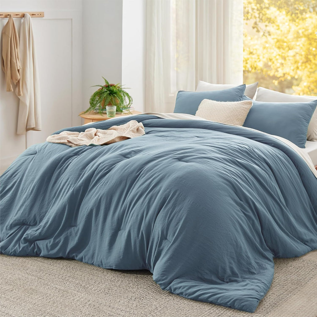 Bedsure Super King Comforter Set, Dusty Blue Soft Prewashed Bedding for All Seasons, 3 Pieces GentleSoft™ Bed Set, 1 Lightweight Comforter (120'x120') and 2 Pillowcases (20'x36')