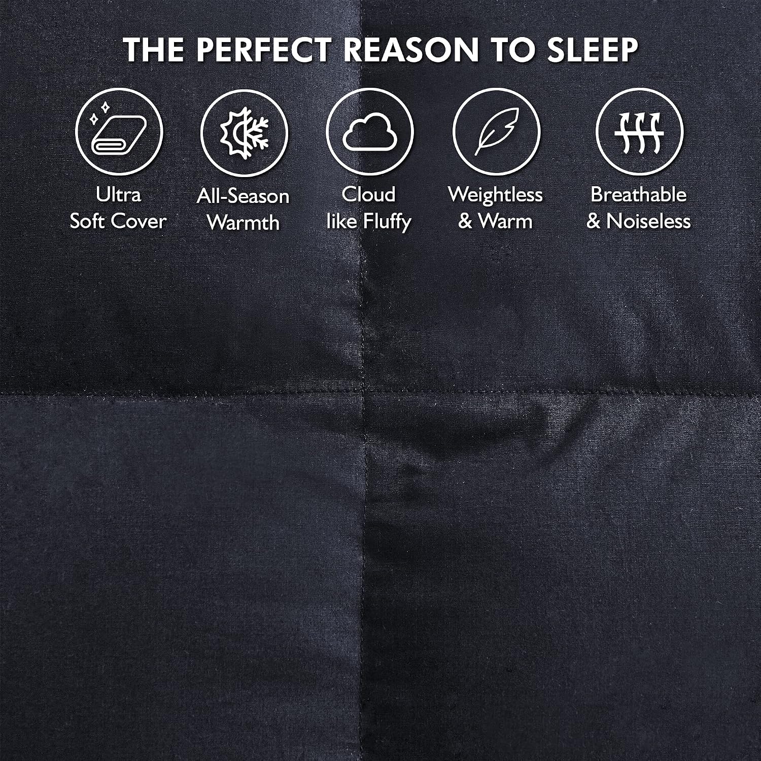 Luxurious Queen Size Goose Down Feather Fiber Comforter Duvet Insert, 100% Egyptian Cotton Cover, 60 oz. Fill Weight Comforter (Queen, Black Solid)