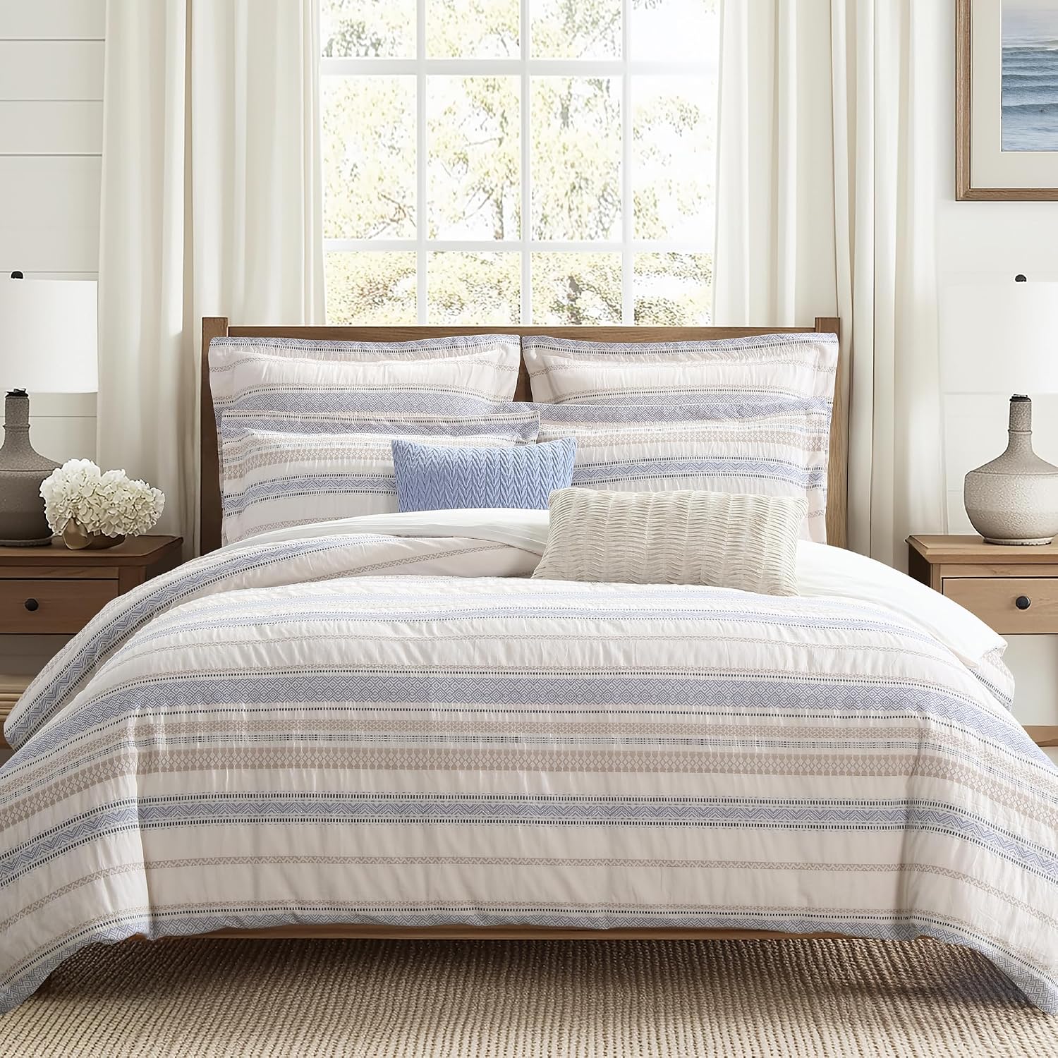 Levtex Home Pickford Chambray Comforter Set - Twin Comforter + One Standard Pillow Sham - Jaquard - Chambray, Taupe and Cream - Comforter (68 x 88in.) and Pillow Shams (26 x 20in.) - Cotton | Textured