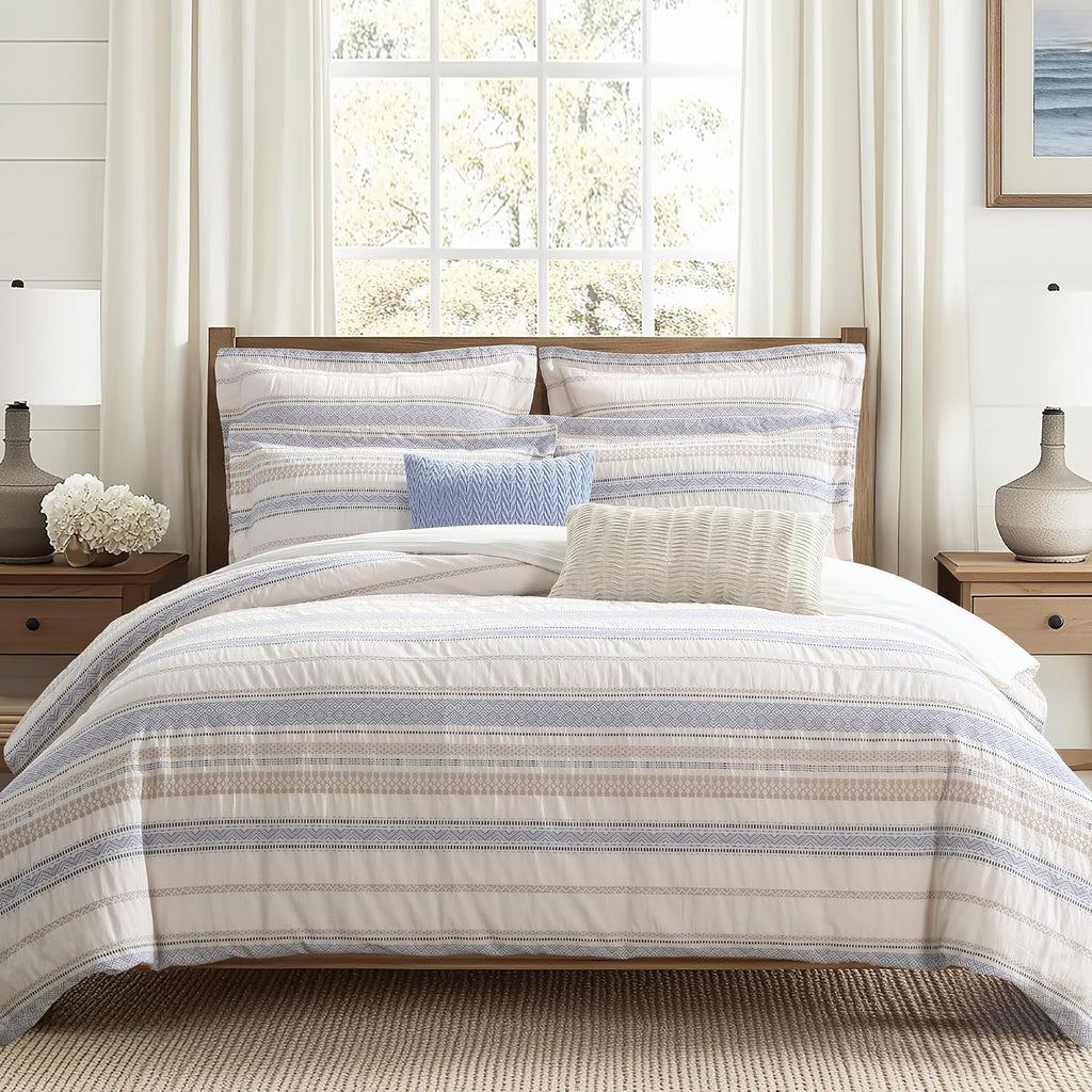 Levtex Home Pickford Chambray Comforter Set - King Comforter + Two King Pillow Shams - Jaquard - Chambray, Taupe and Cream - Comforter (106 x 94in.) and Pillow Shams (36 x 20in.) - Cotton | Textured