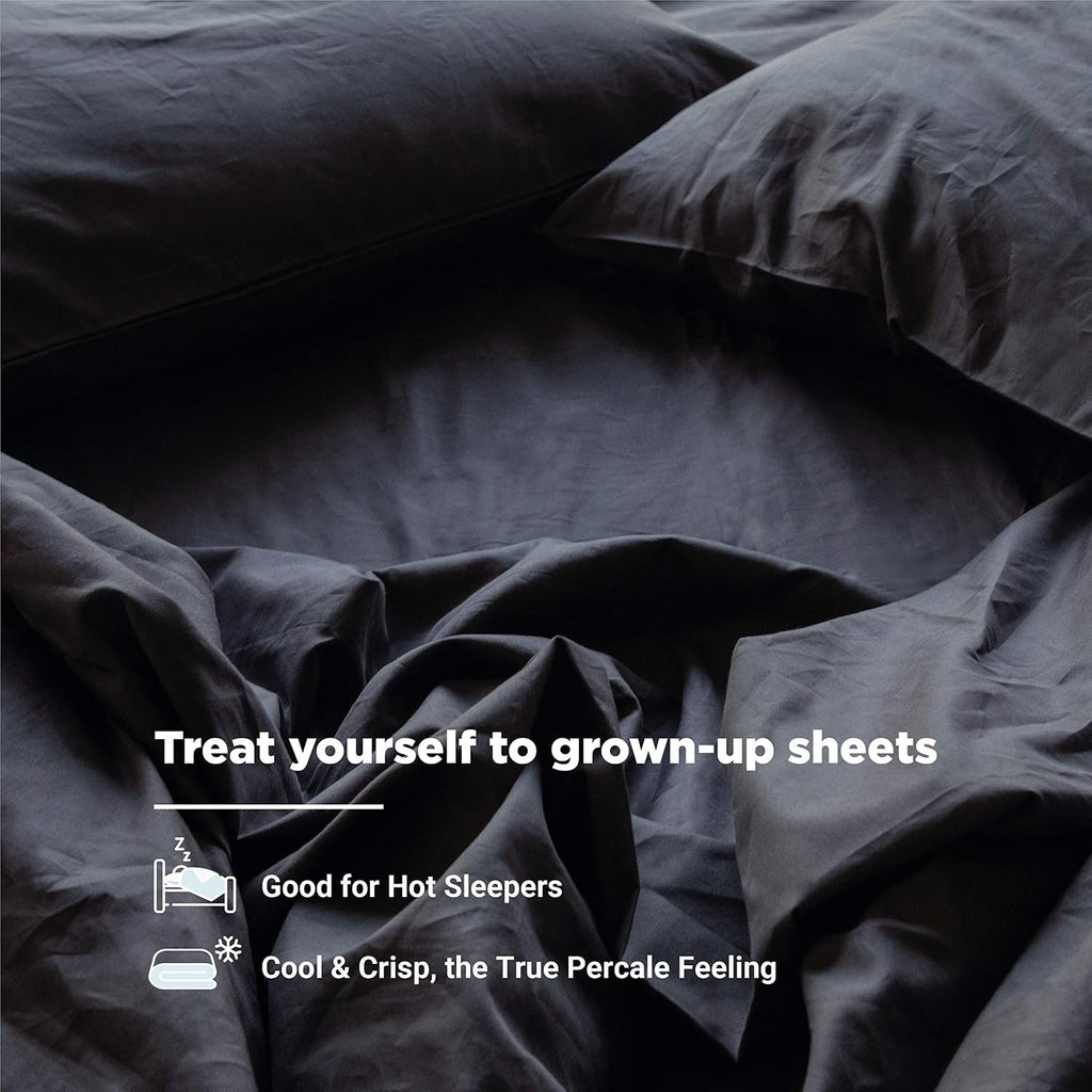 Fabdreams 100% Organic Cotton Percale Weave Queen Size Sheet Set, 300 TC, GOTS Certified, Cool & Crisp, Breathable, Fits Mattresses Up to 17' Deep, Durable Luxury – Dark Gray