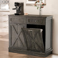 TOLEAD Double Tilt Out Trash Cabinet Free Standing 10 Gallon Wooden Dual Trash Can Cabinet with Barn Door for Farmhouse Kitchen,Living Room, Dining Room, Oak Grey