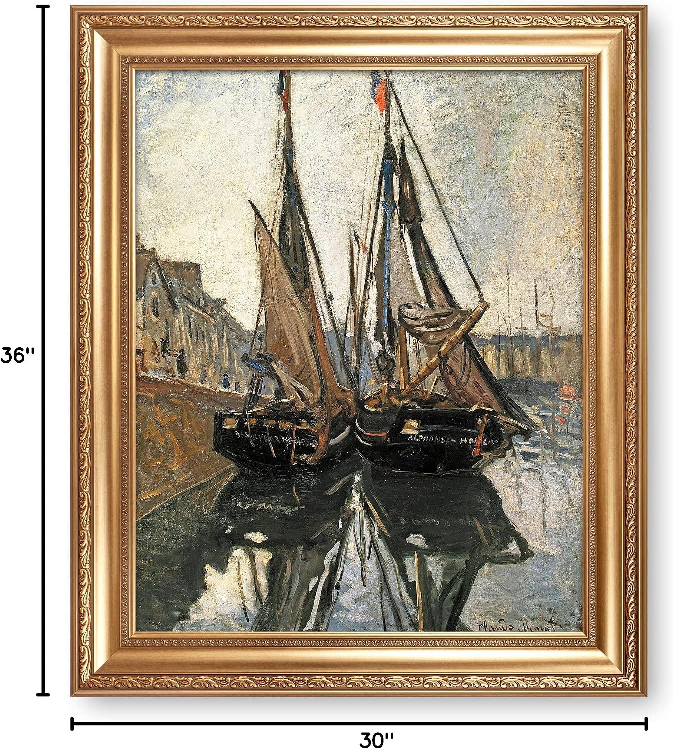 Boats by Claude Monet Painting Reproductions Framed Size:36x30 inches,Image Size:30x24 inches World Classic Reproductions For HomeDecor,Gold Frame