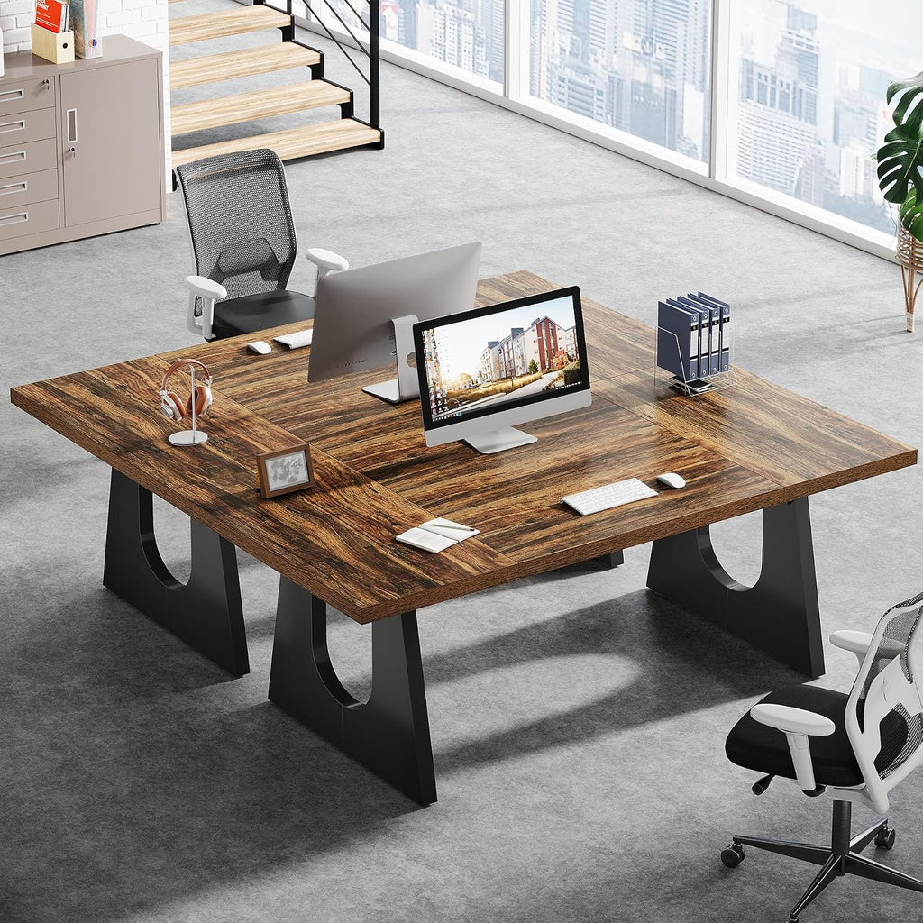 Tribesigns 70.86-Inch Executive Desk, Large Computer Office Desk with Double Wood Pedestal, Modern Simple Style Rectangle Writing Table for Home Office (Dark Brown)