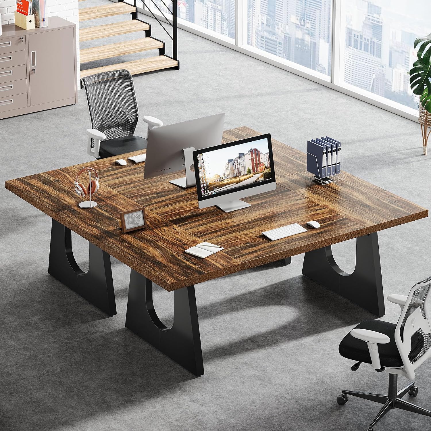 Tribesigns 70.86-Inch Executive Desk, Large Computer Office Desk with Double Wood Pedestal, Modern Simple Style Rectangle Writing Table for Home Office (Dark Brown)