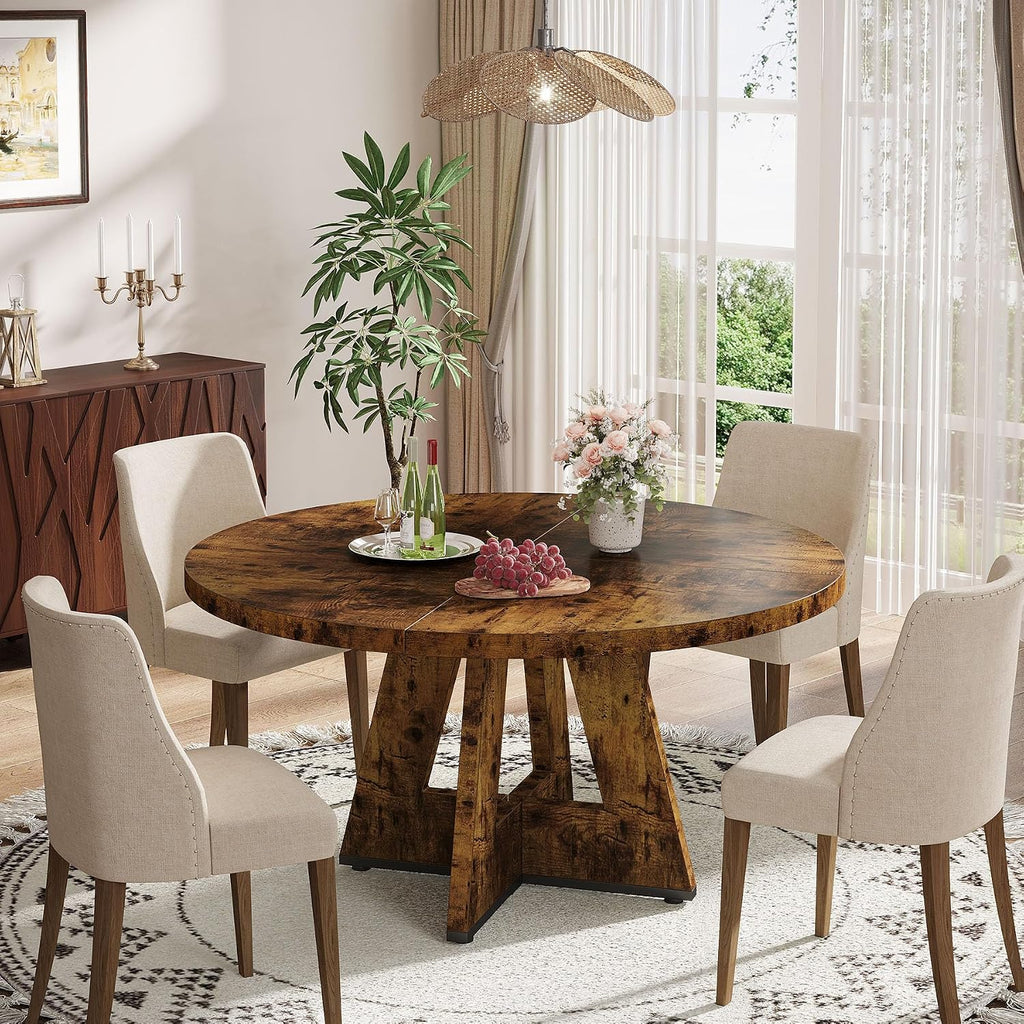 Tribesigns Farmhouse Dining Table, 47 Inch Round Dinner Table for 4, Rustic Round Dining Room Table for Home Dining Room Living Room (Dark Brown)