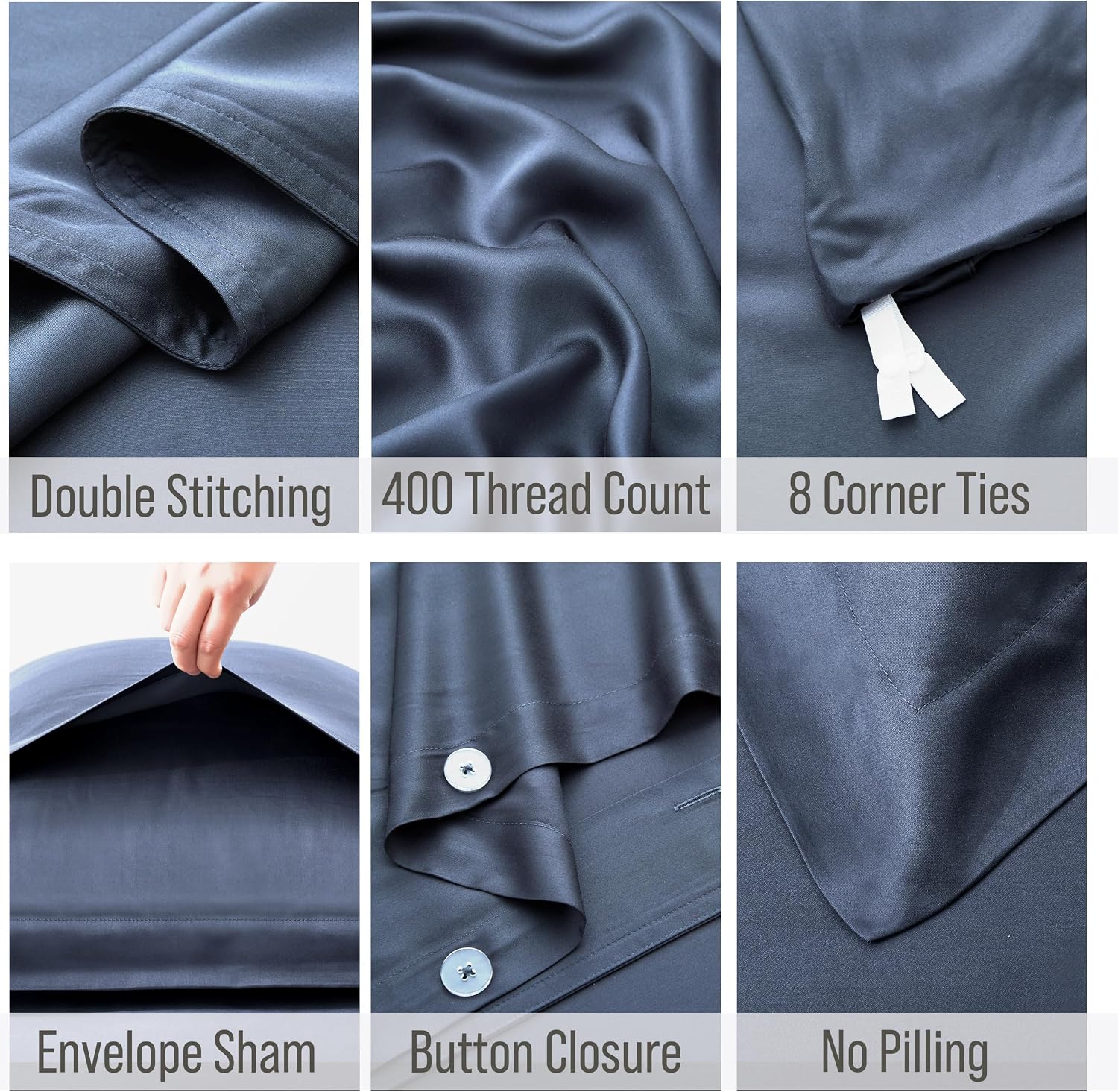Bella Coterie Luxury Bamboo Viscose California King Size Duvet Cover Set | 100% Organically Grown | Corner Ties | Ultra Soft | Cooling | Two Pillow Shams | 106 x 94 | No Insert [Slate Blue]