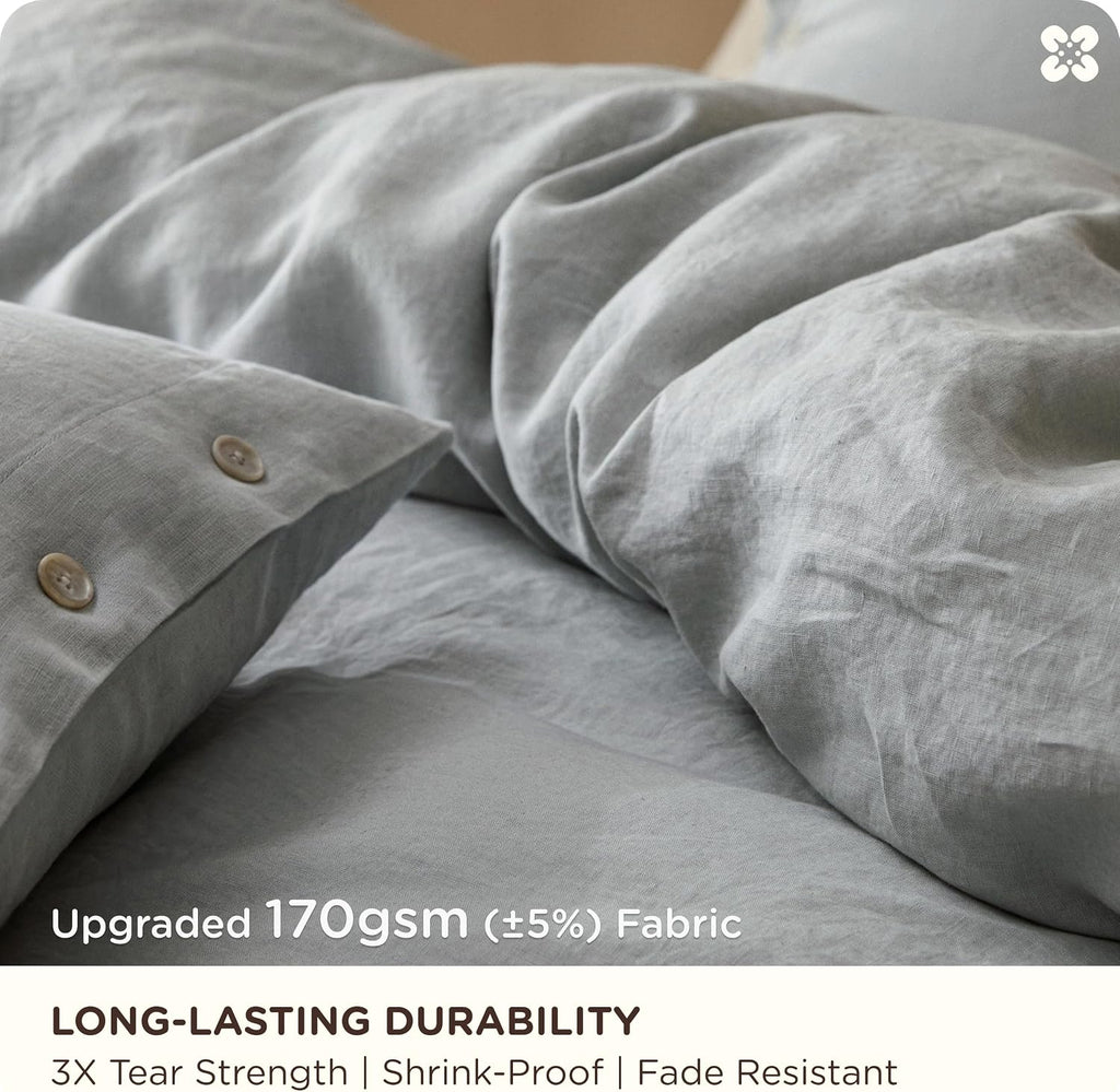 Bedsure 100% Linen Duvet Cover King Size, Washed 170 GMS European Flax-Linen, Soft 3pcs Bedding Set with Button Closure for Farmhouse, PureWoven Texture & Breathable for Hot Sleeper, Linen, Queen