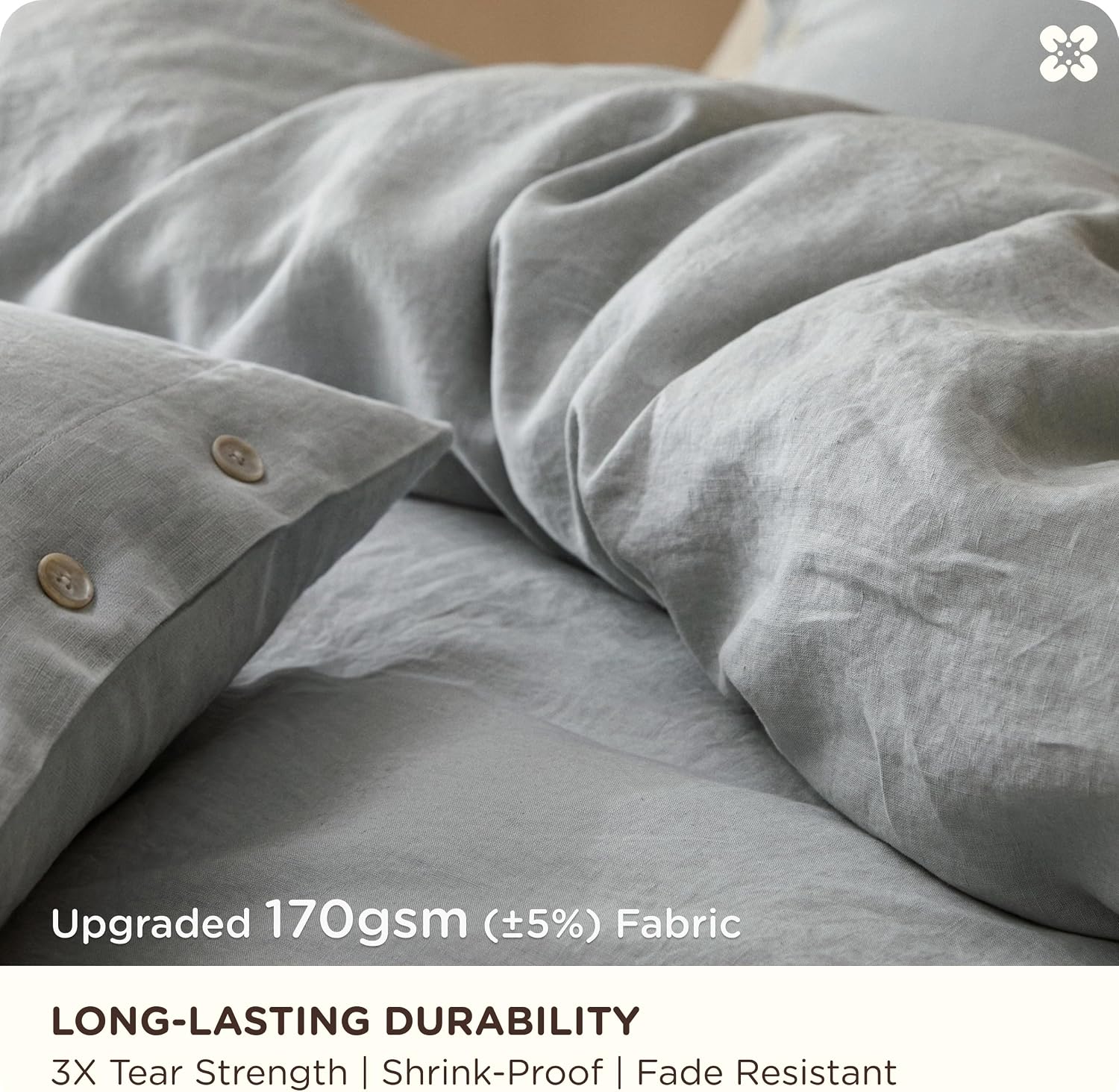 Bedsure 100% Linen Duvet Cover King Size, Washed 170 GMS European Flax-Linen, Soft 3pcs Bedding Set with Button Closure for Farmhouse, PureWoven Texture & Breathable for Hot Sleeper, Linen, Queen