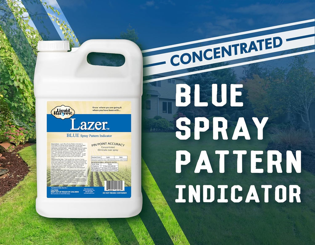 Liquid Harvest Lazer Blue Concentrated Spray Pattern Indicator - 2.5 Gallon- Perfect Weed Spray Dye, Herbicide Dye, Fertilizer Marking Dye, Turf Mark and Blue Herbicide Marker
