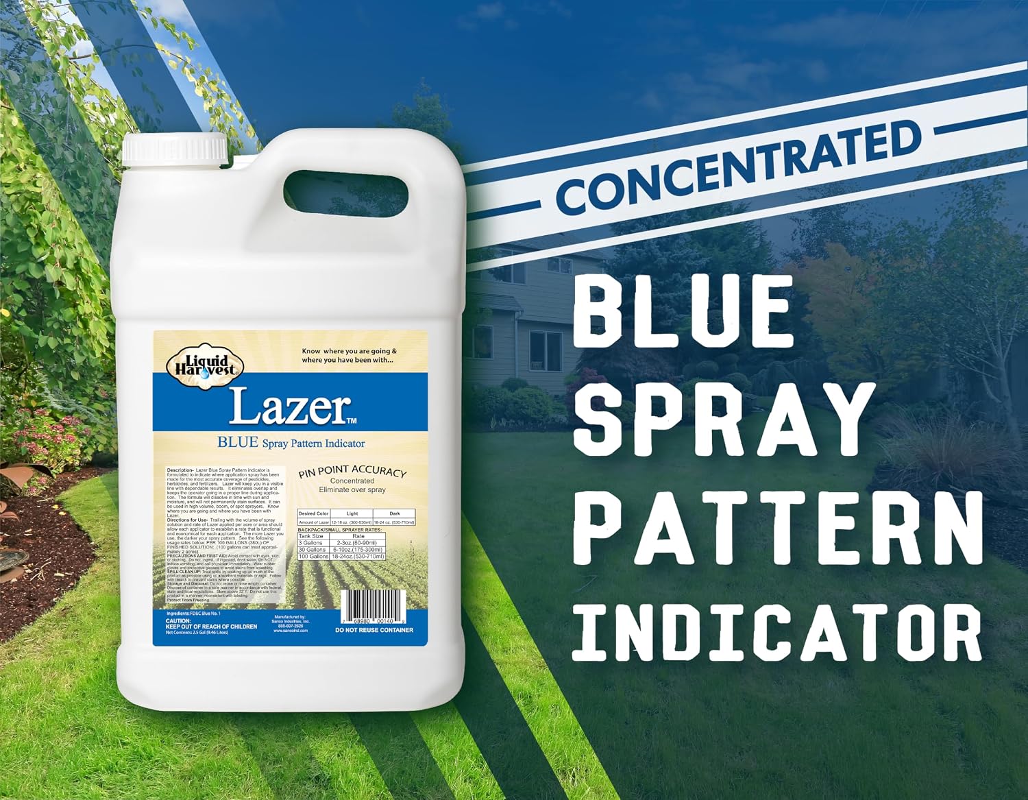 Liquid Harvest Lazer Blue Concentrated Spray Pattern Indicator - 2.5 Gallon- Perfect Weed Spray Dye, Herbicide Dye, Fertilizer Marking Dye, Turf Mark and Blue Herbicide Marker