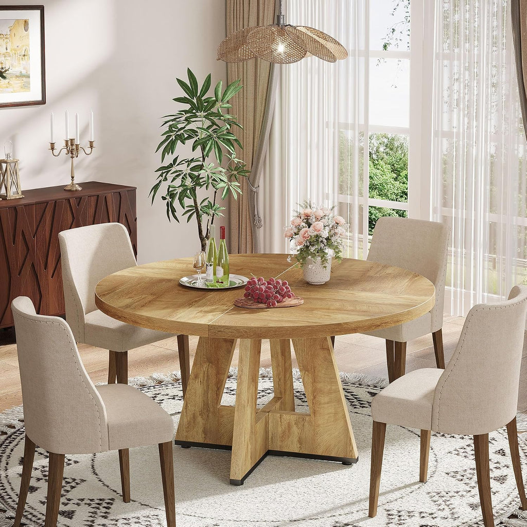Tribesigns Farmhouse Dining Table, 47 Inch Round Dinner Table for 4, Rustic Round Dining Room Table for Home Dining Room Living Room (Natural)