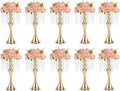 Metal Wedding Centerpieces for Table, Crystal Flower Stands, Wedding Road Lead Flower Holders, Crystal Mermaid Chandelier Flower Vases for Birthday Party Event Wedding Home Decor (Gold, 13'-10pcs)
