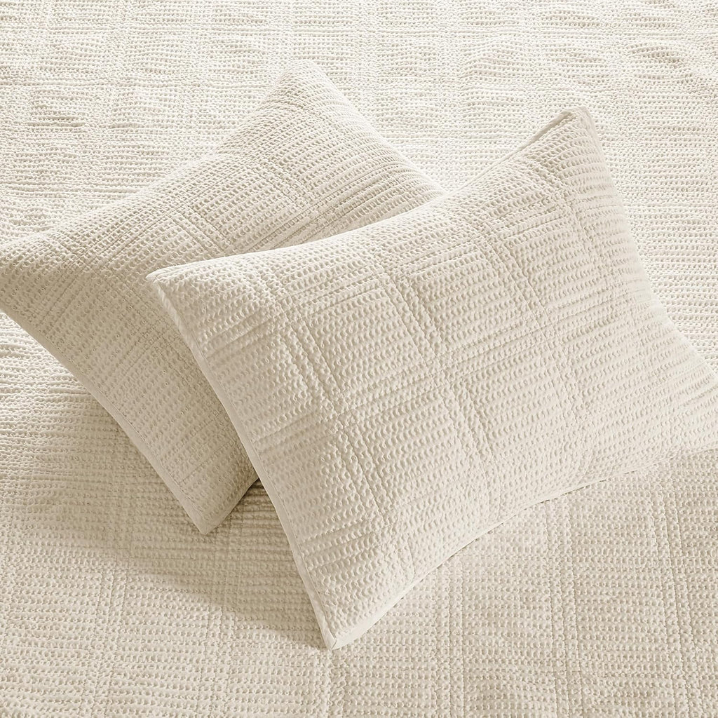 Levtex Home Cloud Waffle King/Cal King Quilt Set (106x92in) and 2 Pillow Shams (36x20) - Box Quilted Waffle Texture - Undyed Cream - Cotton King Size Quilt Bedding Set - Lightweight Soft Pre-Washed