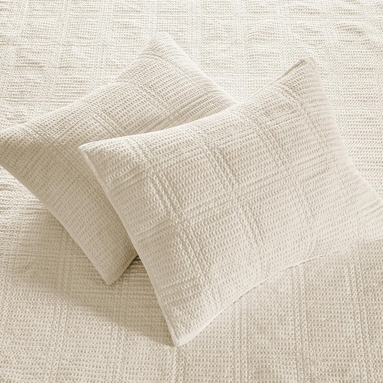 Levtex Home Cloud Waffle King/Cal King Quilt Set (106x92in) and 2 Pillow Shams (36x20) - Box Quilted Waffle Texture - Undyed Cream - Cotton King Size Quilt Bedding Set - Lightweight Soft Pre-Washed