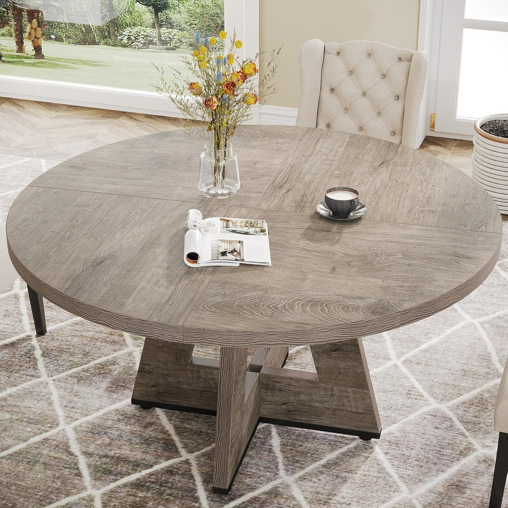 Tribesigns Farmhouse Dining Table, 47 Inch Round Dinner Table for 4 (Grey)