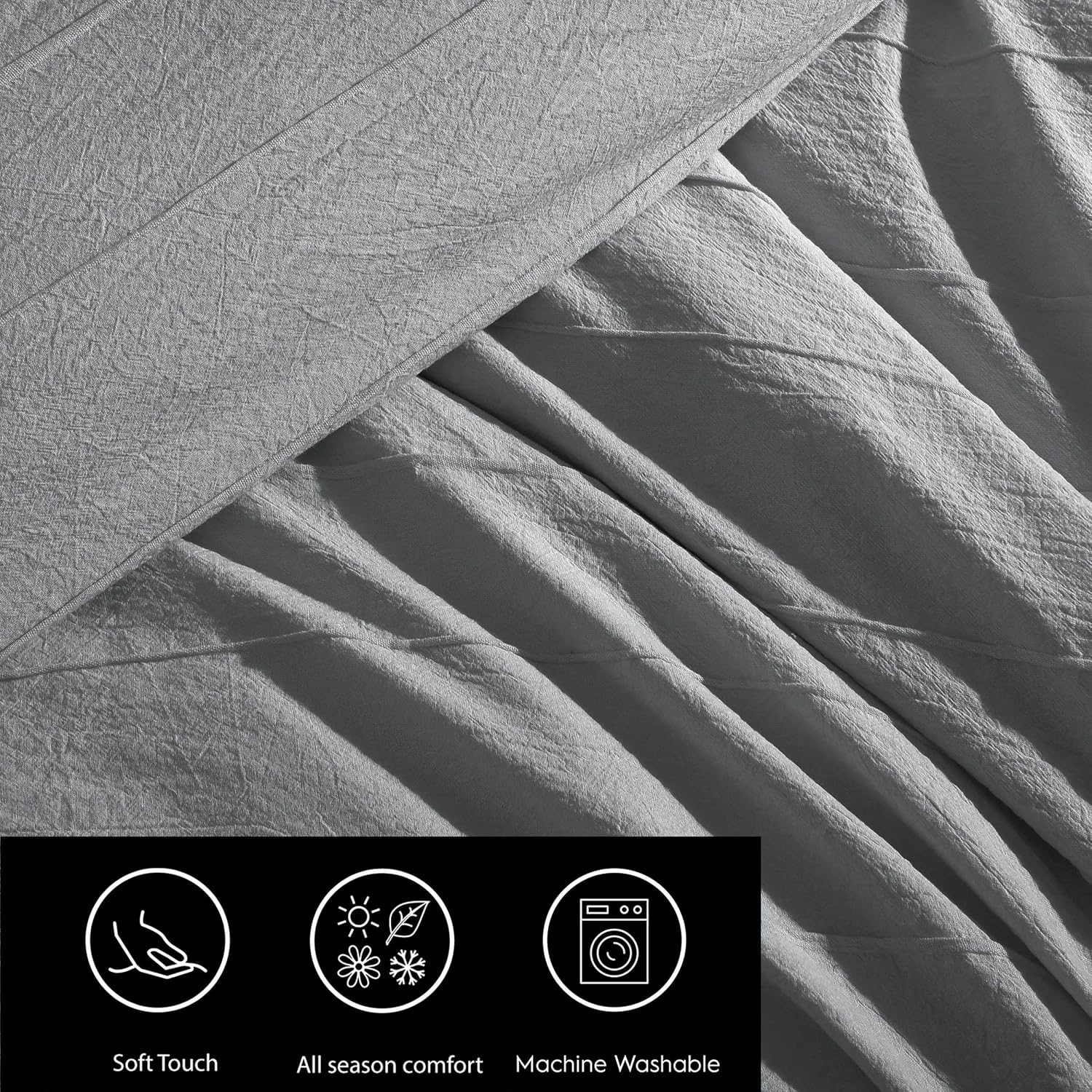 Vera Wang - Queen Comforter Set, Soft Cotton Bedding w/Smooth Cotton Percale Reverse, Lightweight for Year Round Comfort, 3 Piece Bed Set w/Matching Pillowcases (Woven Tucks Grey)