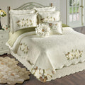 Sweetbay Garden Luxury Matelasse Bedding | Magnolia, Butterfly, & Leaf Velvet Appliques | 4-Pc Ivory Textured Scroll Lightweight Bed Set: Cal King Coverlet, Bedskirt, 2 King Shams, & 2 Accent Pillows