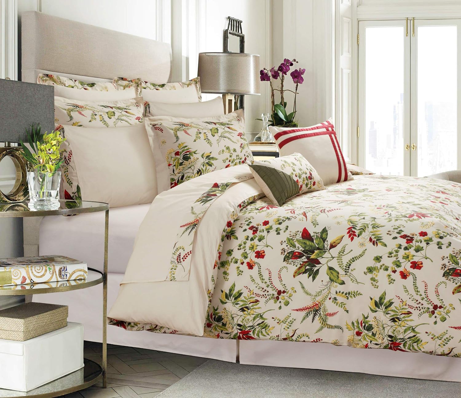 Tribeca Living 12 Piece Bed in A Bag, 100% Cotton Bedding Set Includes Oversized Comforter, Two Shams, Decorative Cushions, Deep Pocket Sheets and Skirt, Queen, Maui