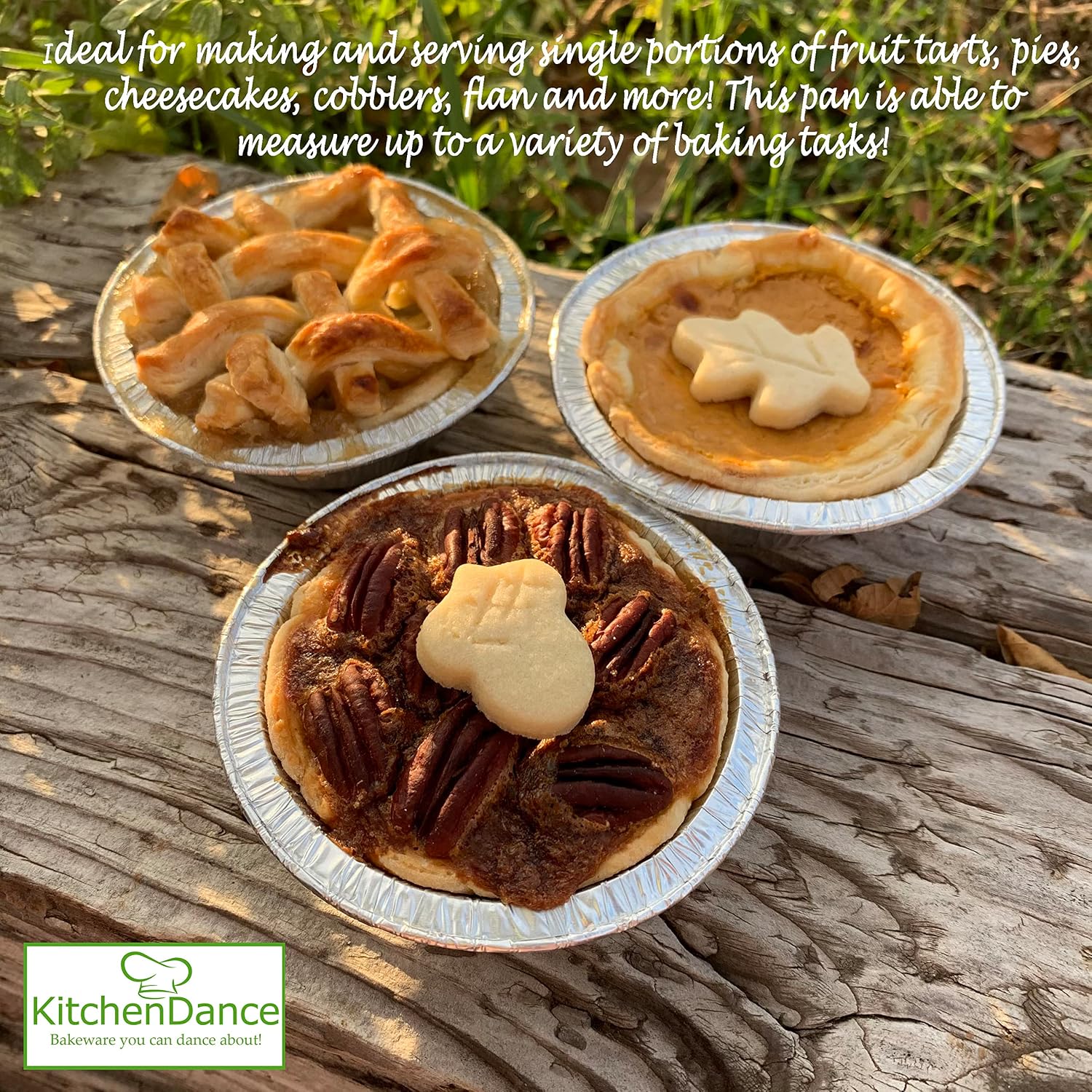 KitchenDance Mini Pie Tins with Snap-On Lids - Aluminum Pie Pans for Single Portions - Ideal for Fruit Tarts, Pies, Cheesecakes, Cobblers, Flan - Oven and Freezer Safe - 1152P (2000, Silver)