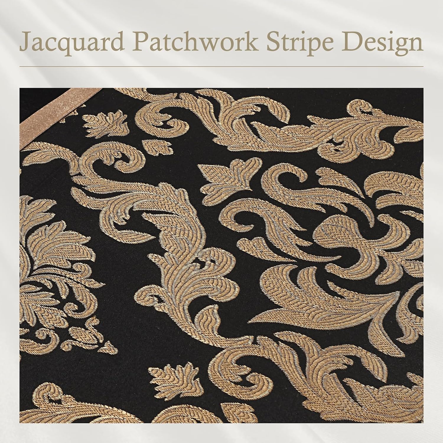 Finlonte Black Gold Comforter Set Queen Size - Luxury Jacquard Floral 7-Piece Silky Bed in a Bag, Vintage Patchwork All Season Down Alternative Bedding Set with Matching Pillows, Shams, Bed Skirt