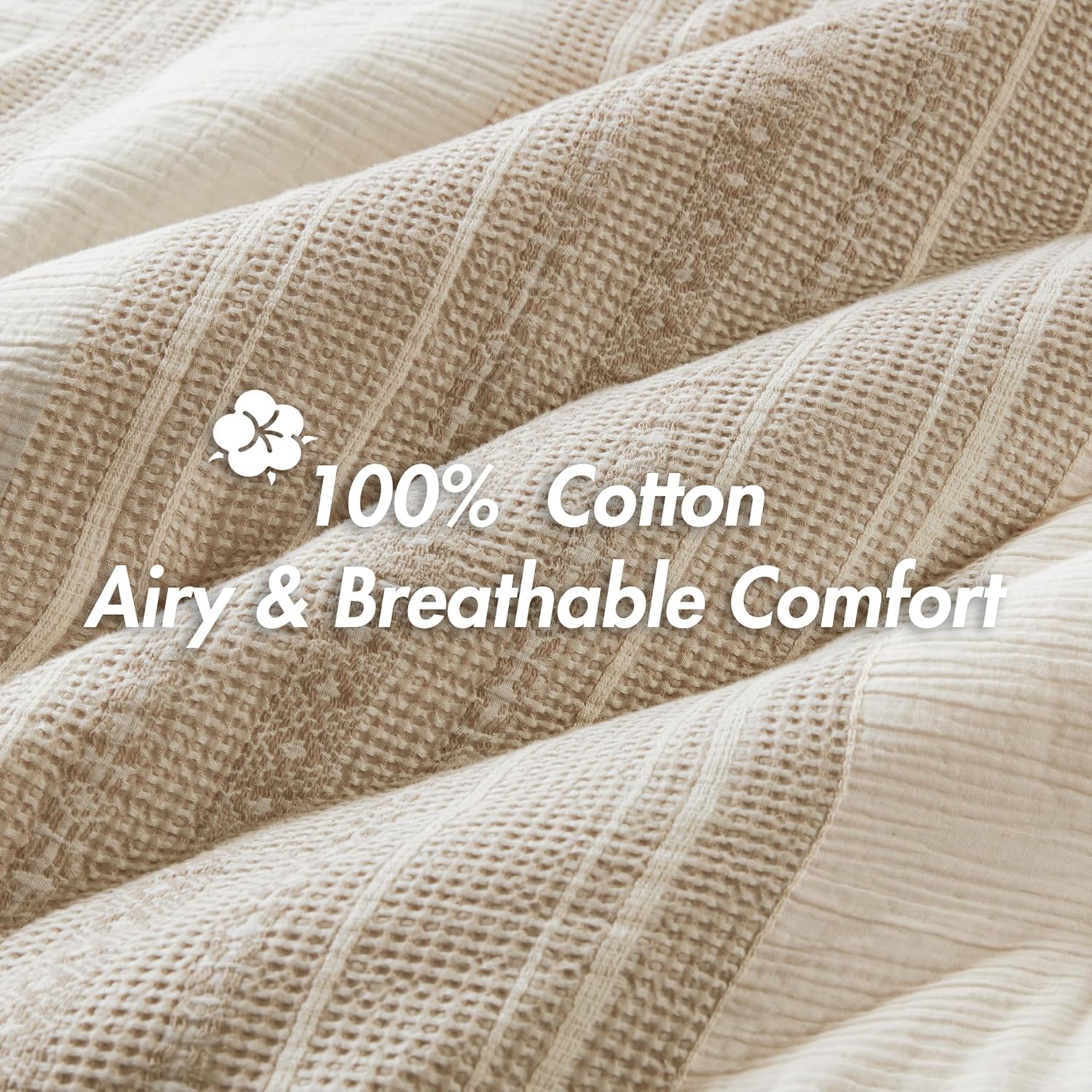 Woolrich Queen Comforter Set Cotton Striped, Oversized Comforter, All Season Down Alternative Overfilled Queen Size Comforter, Mesa, Full/Queen Tan 3 Piece
