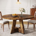 Tribesigns Farmhouse Dining Table, 47 Inch Round Dinner Table for 4, Rustic Round Dining Room Table for Home Dining Room Living Room (Dark Brown)