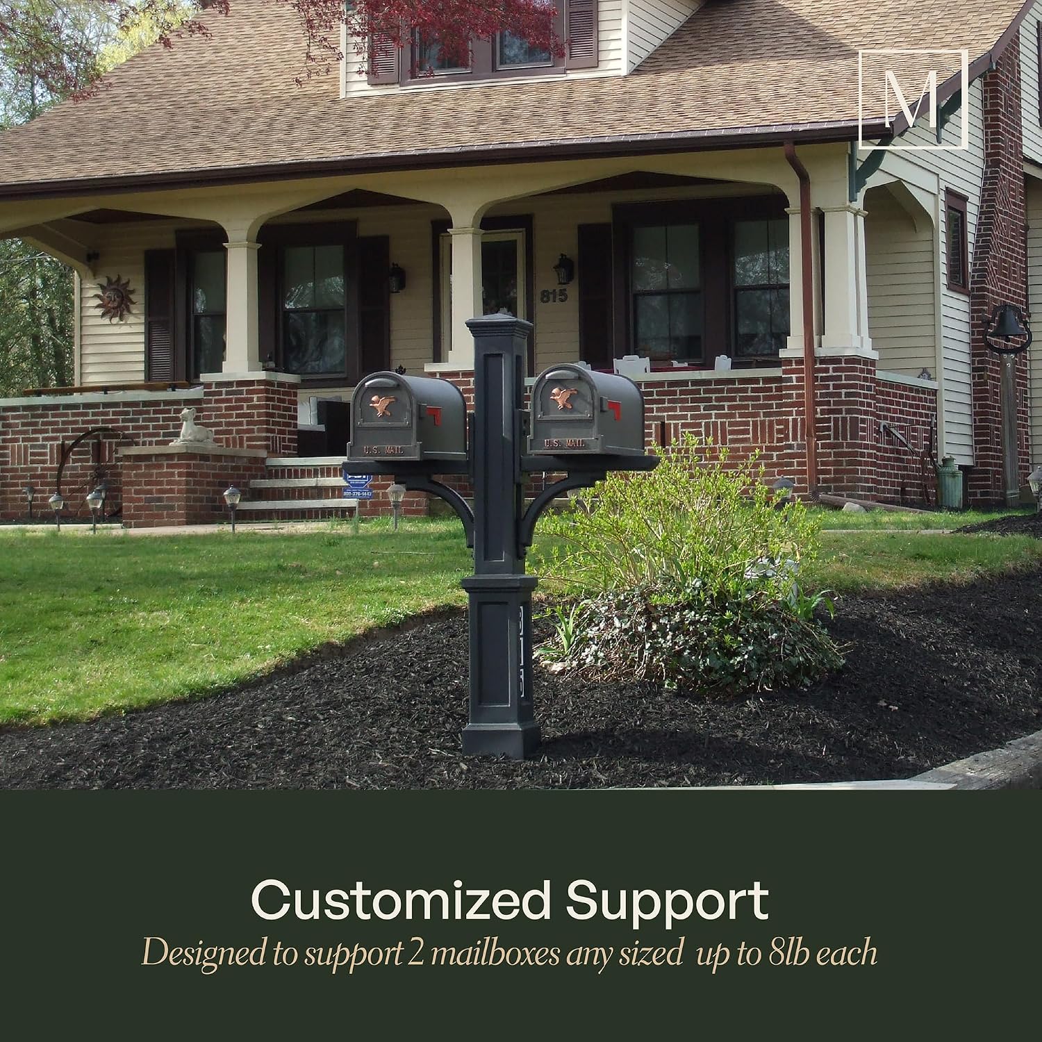 Mayne Newport Plus Double Arm Mail Post - Black - Dimensions: 8in L x 41.3in W x 56.5in H - Post & Arm Included (5814-B)