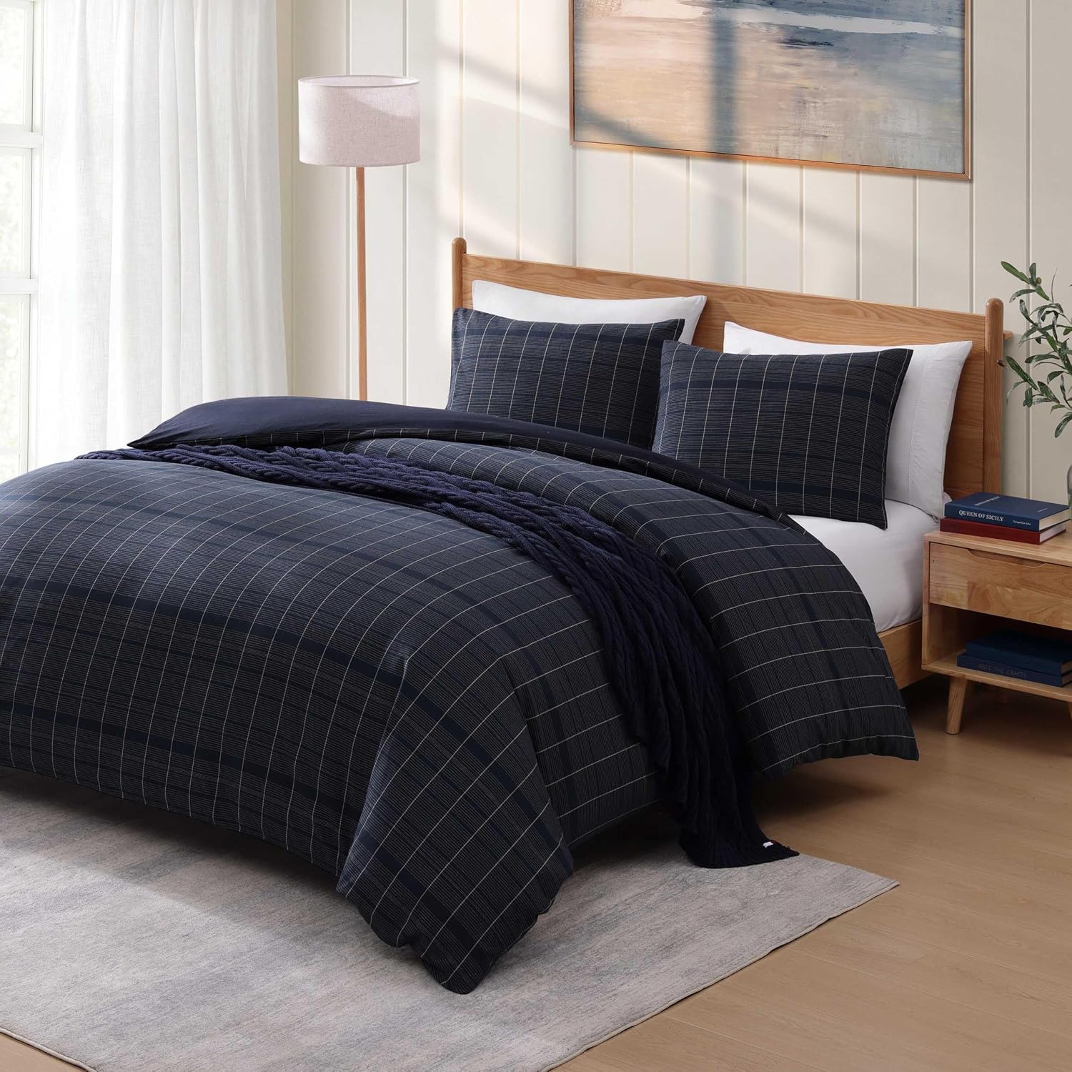 Tommy Hilfiger - Queen Duvet Cover Set, Textured Yarn-Dyed Bedding with a Lightweight Feel for Year Round Comfort, 3 Piece Bed Set with Matching Button Closure Pillowcases (Cold Spring Blue)