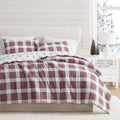 Martha Stewart - Queen Bedding Comforter Sets, Wonderfully Plush & Naturally Soft Cotton Flannel Bedding w/Matching Pillowcases, 3 Piece Bed Sets (Yuletide Spruce Plaid/Holiday Ribbons Red)