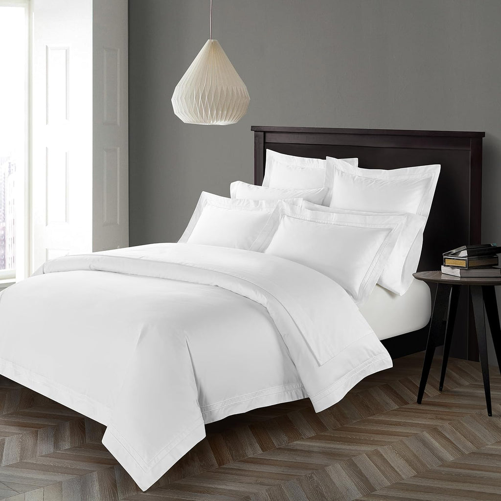 Casabolaj Triomphe Collection 3 Pieces Duvet Cover Set -100% Egyptian Cotton Sateen 400 Thread Count - Luxury Handcraft Bedding Sets Queen King (White, California King)