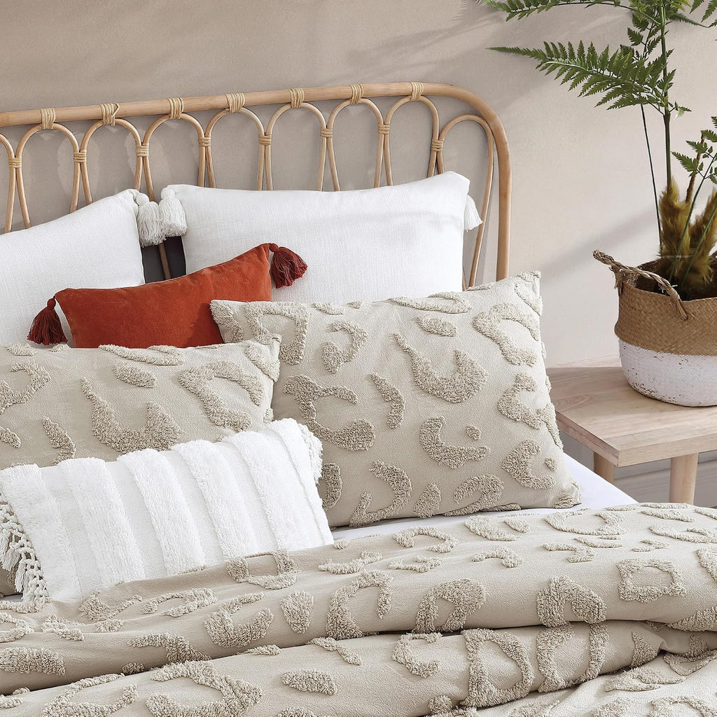 Peri Home Chenille Leopard 100% Cotton 3-Piece Duvet Cover & Sham Set, Full/Queen, Linen