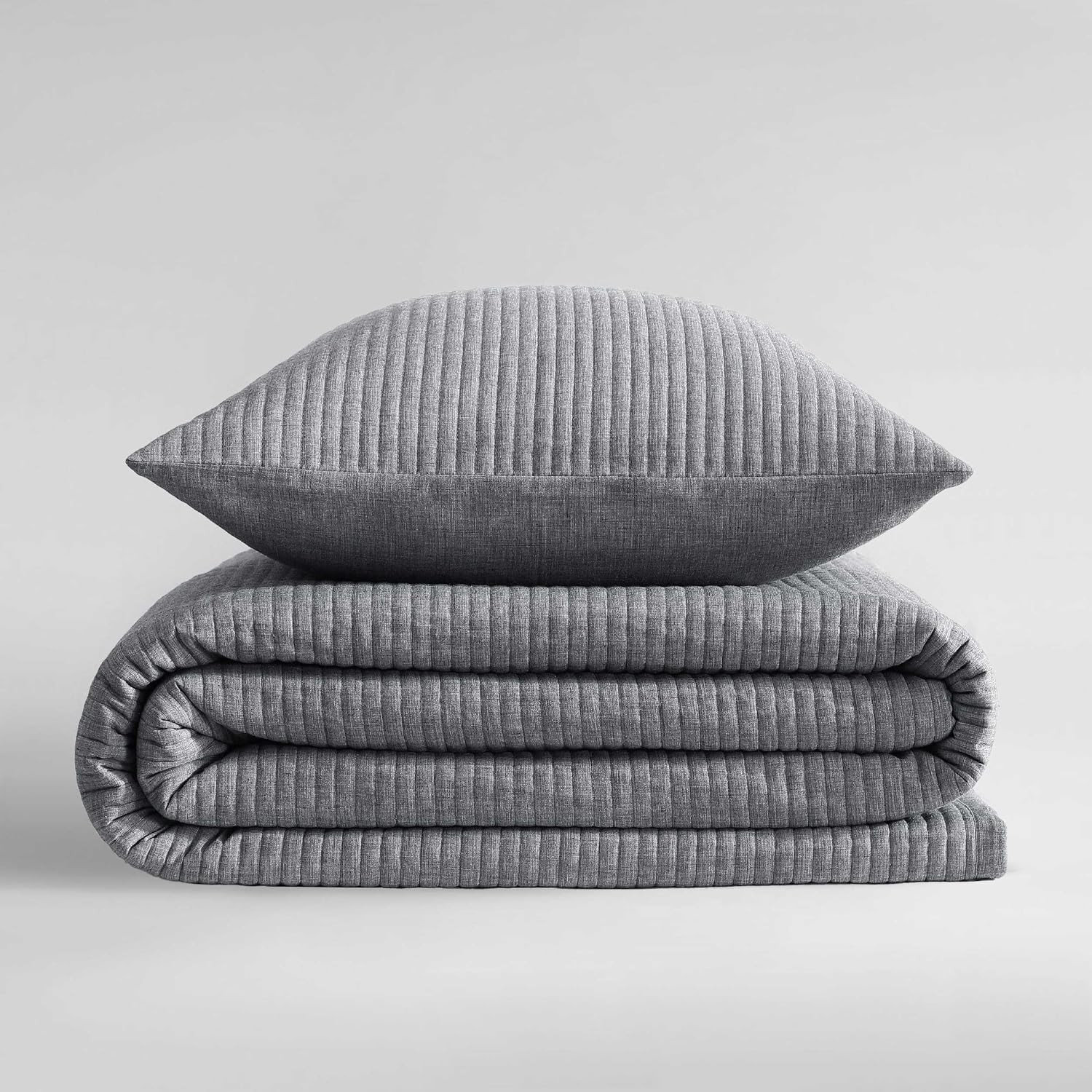 Calvin Klein - King Quilt Set, Luxuriously Soft Channel Stitch Bedding with Matching Shams (Mini Channel Stitch Solid Grey, King)