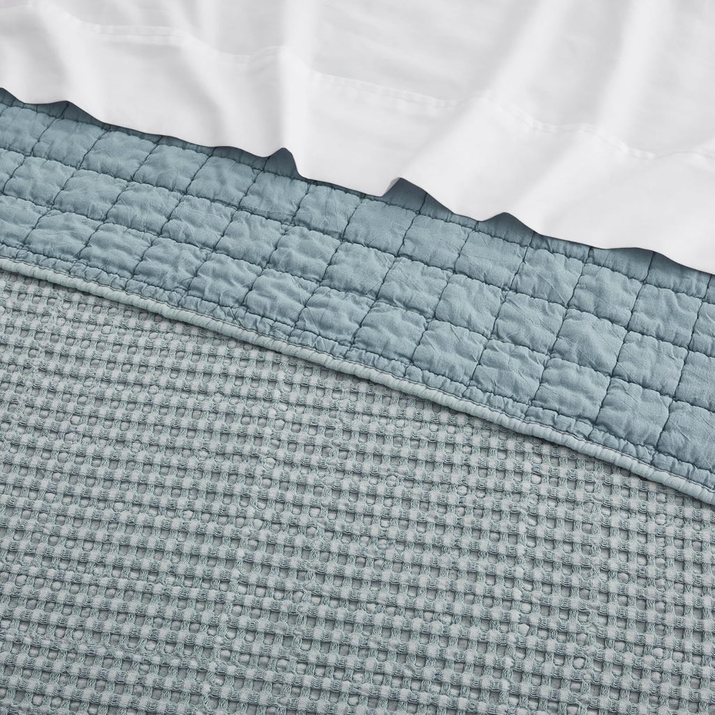 Levtex Home Mills Waffle Twin XL/Twin Quilt Set (68x86in) with 1 Pillow Sham (26x20in) - Chambray - Cotton Waffle Twin Size Quilt Bedding Set - Lightweight, Soft, Pre-Washed