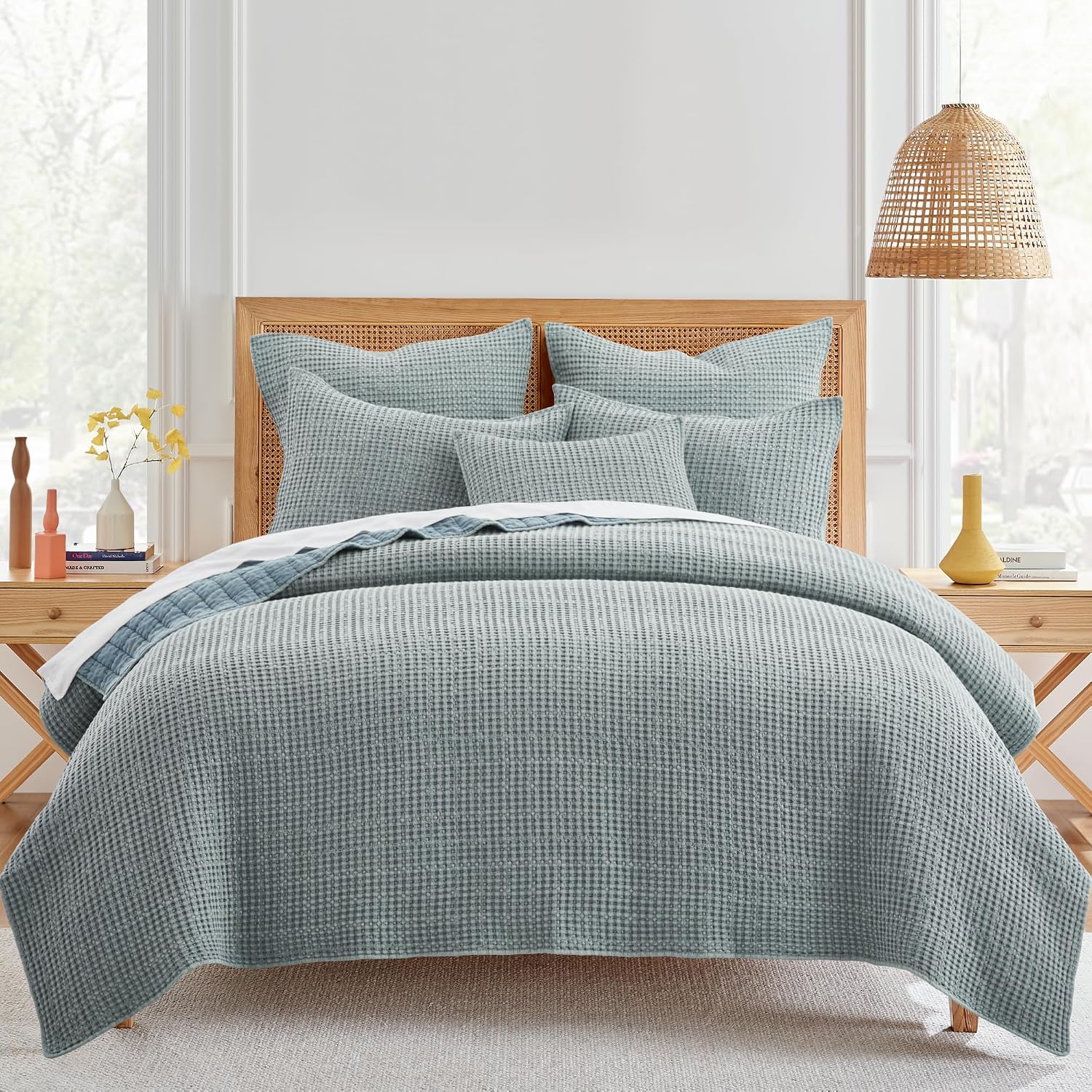 Levtex Home Mills Waffle Twin XL/Twin Quilt Set (68x86in) with 1 Pillow Sham (26x20in) - Chambray - Cotton Waffle Twin Size Quilt Bedding Set - Lightweight, Soft, Pre-Washed