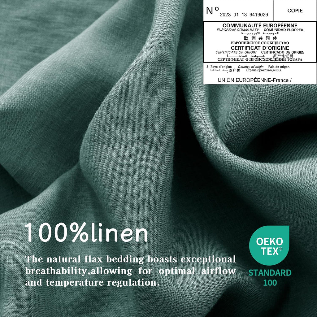 EVERLY Linen Sheets Set Twin Size,100% French Stonewash Pure Linen Sheets Set,3Pieces (1Flat Sheet,1Fitted Sheet,1Pillowcase) Suitable for Hot Sleepers,Deep Pocket Bedding Set-Aqua