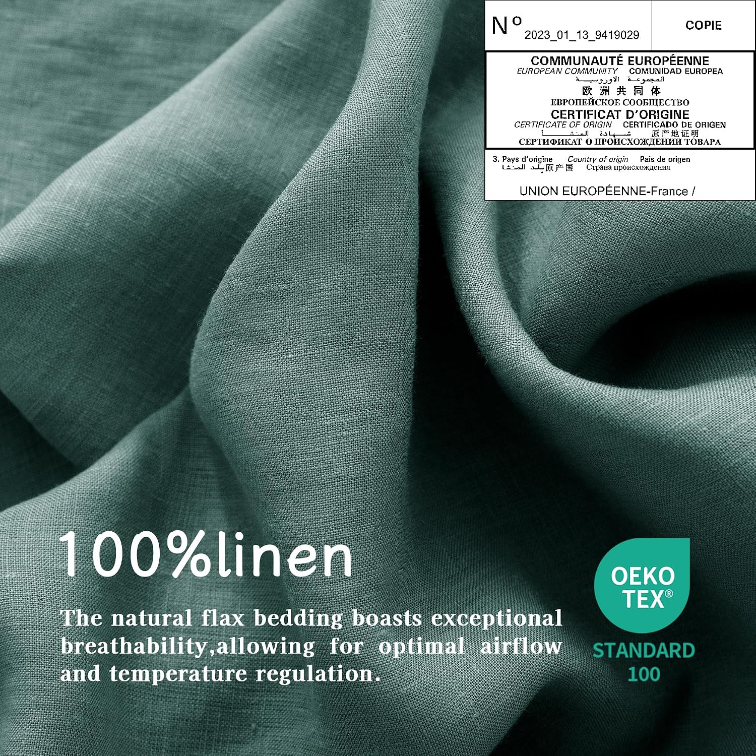 EVERLY Linen Sheets Set Twin Size,100% French Stonewash Pure Linen Sheets Set,3Pieces (1Flat Sheet,1Fitted Sheet,1Pillowcase) Suitable for Hot Sleepers,Deep Pocket Bedding Set-Aqua