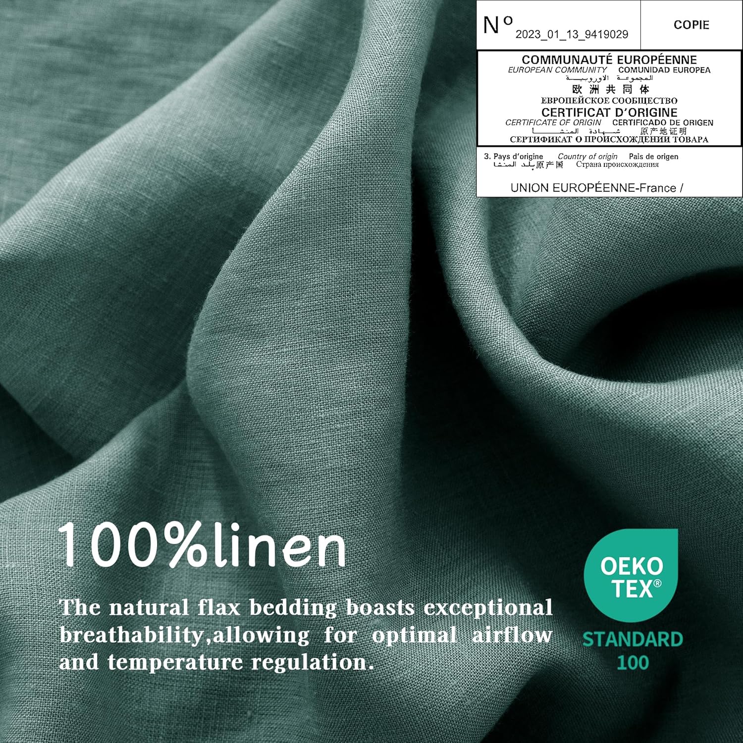 EVERLY Linen Sheets King Size,100% Stonewashed Pure French Linen Sheets 16Inch Deep Pocket Sheets,3Pieces (1Flat Sheet,1Fitted Sheet,2Pillowcase) Natural Flax Soft and Breathable For Hot Sleepers-Aqua