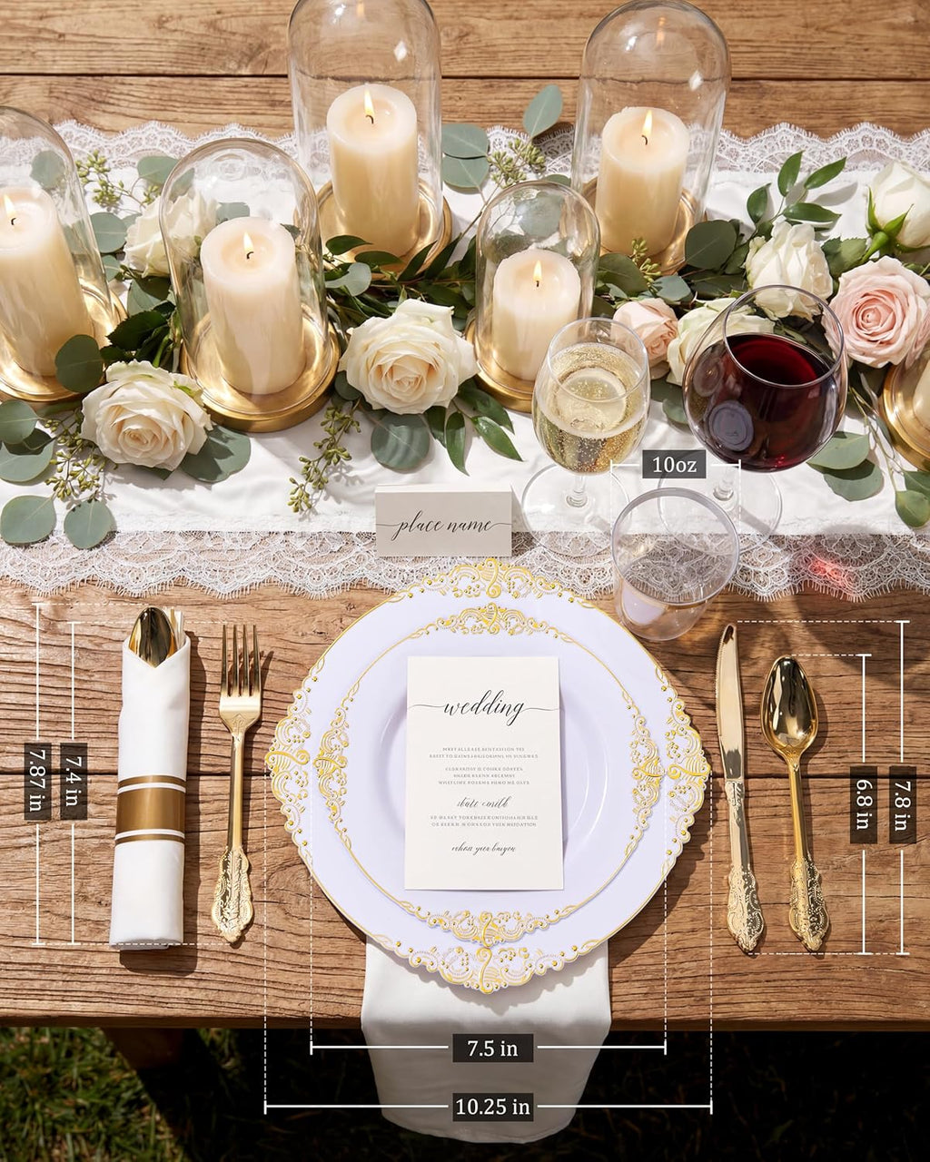 Nervure 700PCS Gold Plastic Plates - Gold Plastic Dinnerware Sets for 100 Guests - 200 Disposable Plates, 300 Silverware, 100 Cups, 100 Napkins for Wedding & Party & Graduation