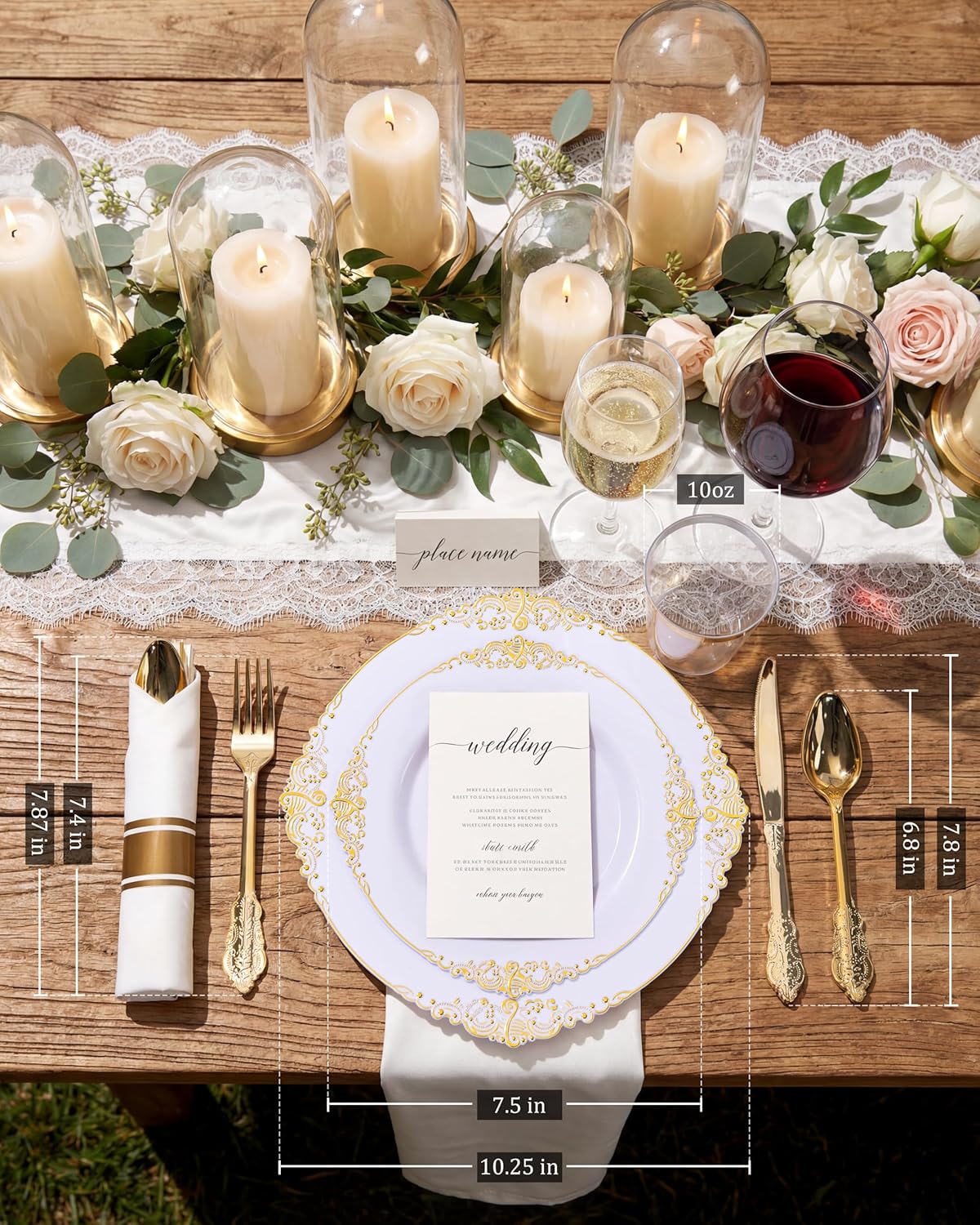 Nervure 700PCS Gold Plastic Plates - Gold Plastic Dinnerware Sets for 100 Guests - 200 Disposable Plates, 300 Silverware, 100 Cups, 100 Napkins for Wedding & Party & Graduation
