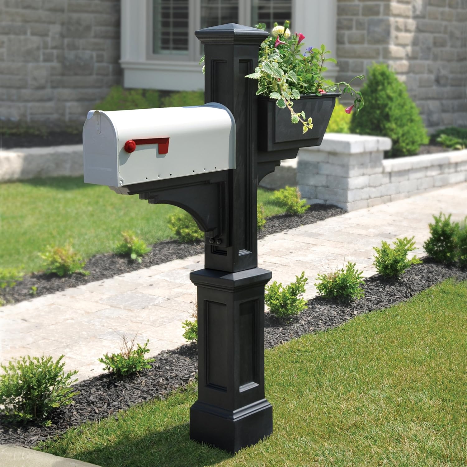 Mayne Westbrook Mailbox Post with Standard Arm and Planter – Weather-Resistant, Durable Classic Design – Easy-to-Install Outdoor Mailbox Post