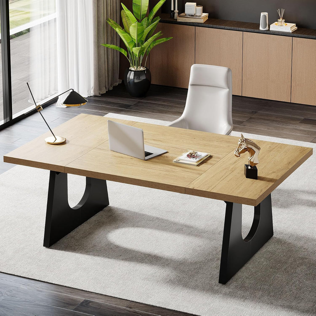 Tribesigns 70.86-Inch Executive Desk, Large Computer Office Desk with Double Wood Pedestal, Modern Simple Style Rectangle Writing Table for Home Office