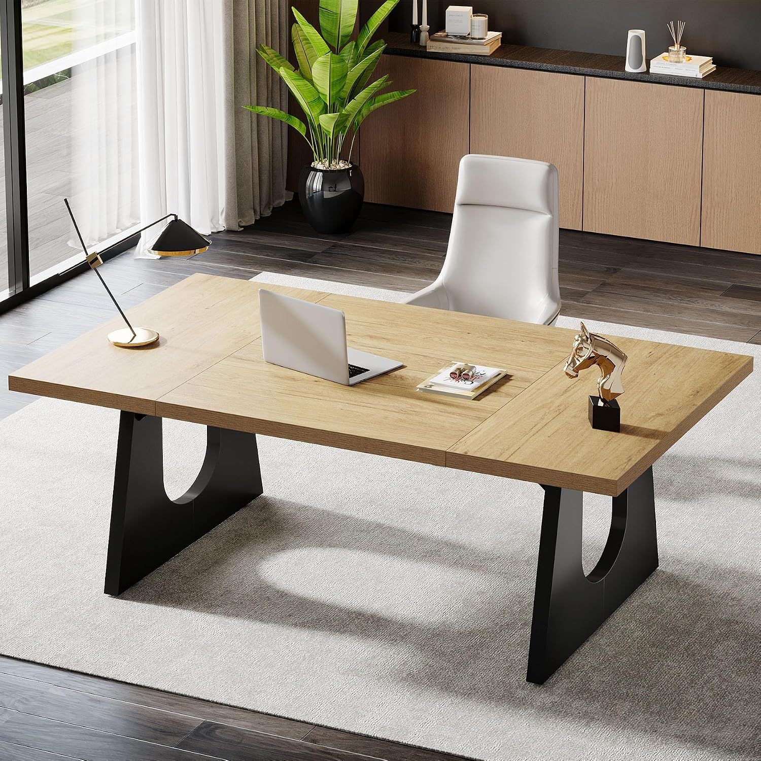 Tribesigns 70.86-Inch Executive Desk, Large Computer Office Desk with Double Wood Pedestal, Modern Simple Style Rectangle Writing Table for Home Office
