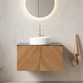 30 Inch Floating Vanity with Sink Combo, Modern Bathroom Vanity with Vessel Sink, Wall-Mounted Bathroom Vanity Cabinet with Doors, Sintered Stone Countertop and Round Basin,Brown Oak
