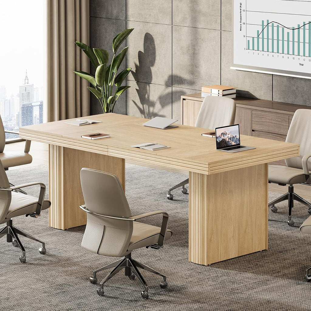 Tribesigns 63' Executive Desk, Modern Executive Office Desk with Thickened Desktop and Heavy-Duty Legs, Wood Writing Workstation Study Table Conference Table for Office, Natural
