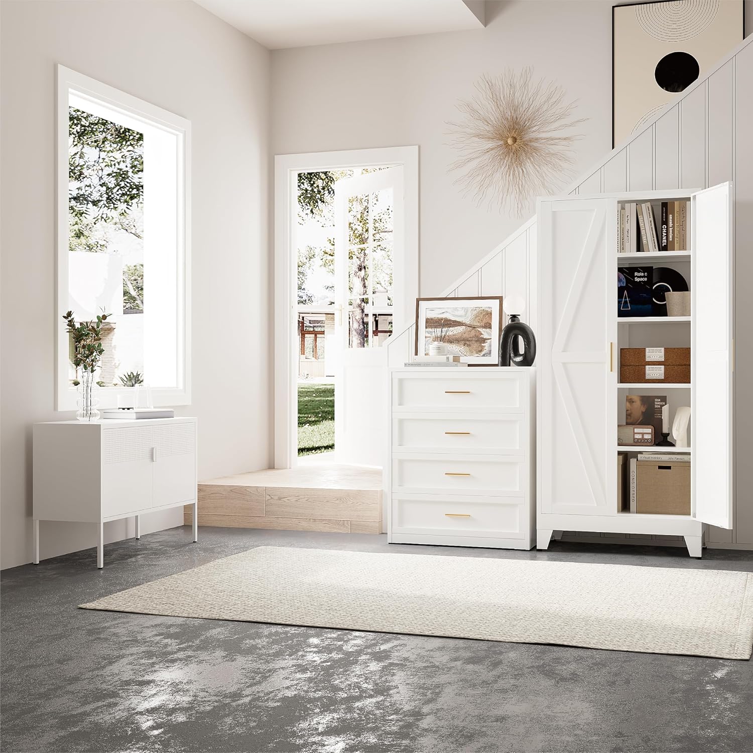 71' Tall Pantry Cabinet, White Metal Pantry Storage Cabinet, Kitchen Pantry Storage Cabinets with 2 Door and 4 Adjustable Shelves (White, 71' H)