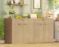 TEENFON Fluted Buffet Cabinet with Storage, 63' Sideboard Cabinet, Coffee Bar Cabinet with 2 Doors and Adjustable Shelf for Living Room, Kitchen, Entryway, Natural